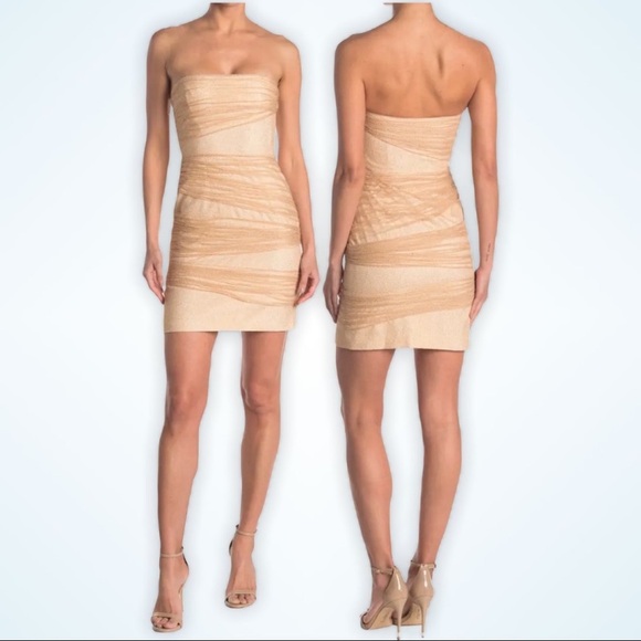 NWT - HALSTON Evening Strapless Fitted Dress- Gold - Picture 3 of 10